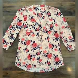 Matilda Jane Cream Blouse with Pink and Navy Floral Print